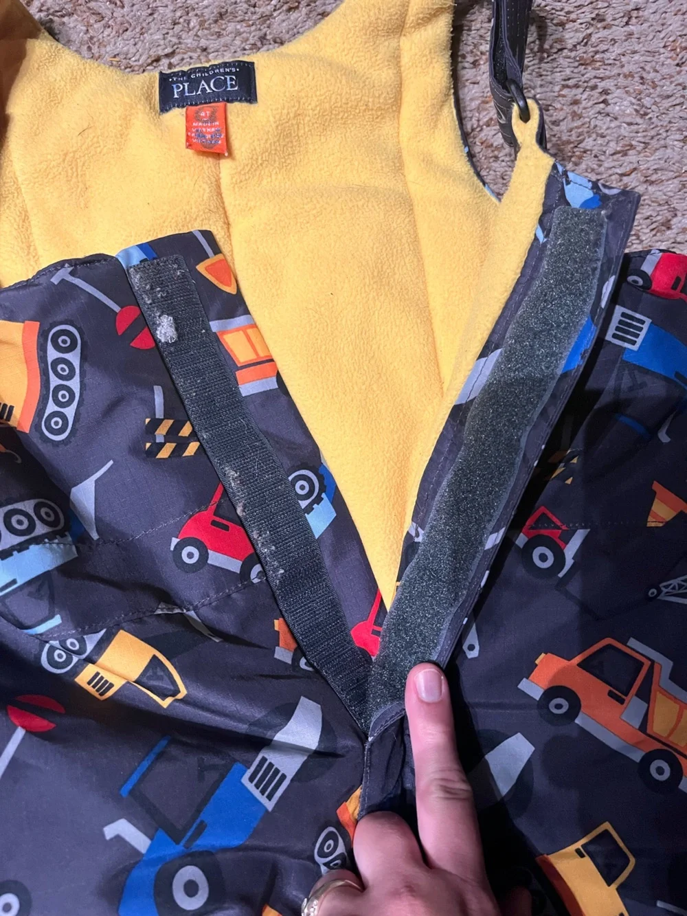 The Children's Place Black Construction Print Snow Bib with Mittens.